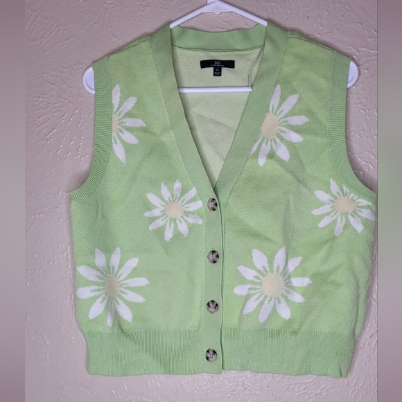 MM By My Michelle Women's Retro Daisy Printed Sweater Vest Size M Green - Picture 3 of 7